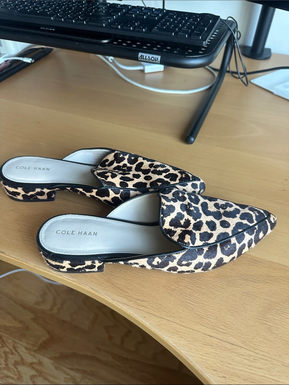 Cole Haan Leopard-Print Pointed Slip-On Mules - Black/Tan